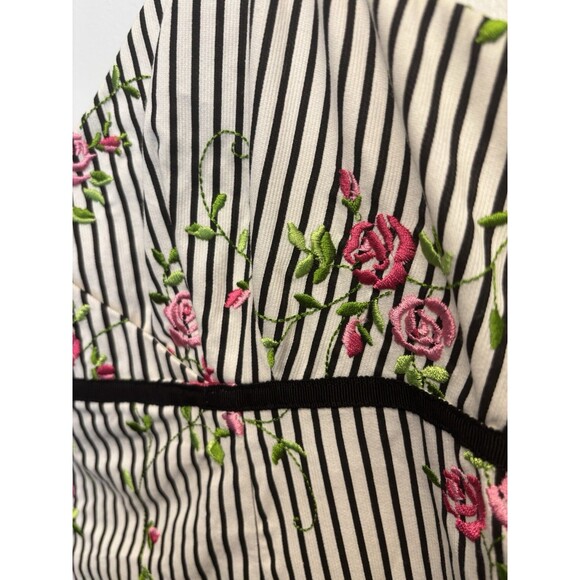 Y2K Maggy London floral Embroidered Roses Striped Babydoll Dress Sz12 - Picture 10 of 12